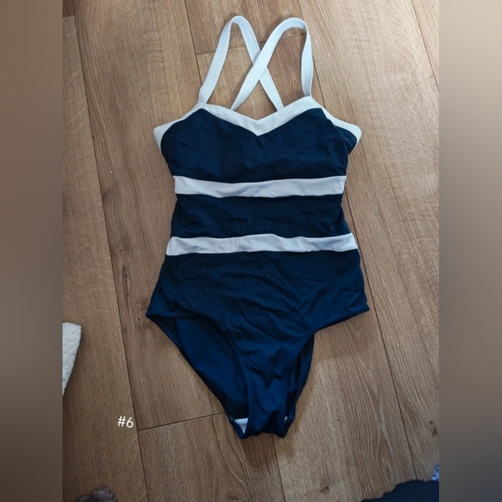 Navy and White Striped One-Piece Swimsuit